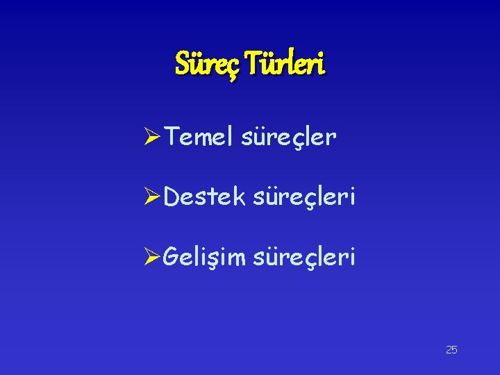 Süreç Türleri ØTemel süreçler ØDestek süreçleri ØGelişim süreçleri 25 