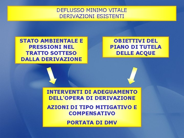 DEFLUSSO MINIMO VITALE DERIVAZIONI ESISTENTI STATO AMBIENTALE E PRESSIONI NEL TRATTO SOTTESO DALLA DERIVAZIONE