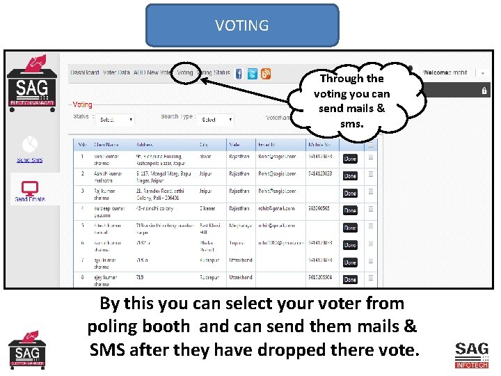 VOTING Through the voting you can send mails & sms. By this you can