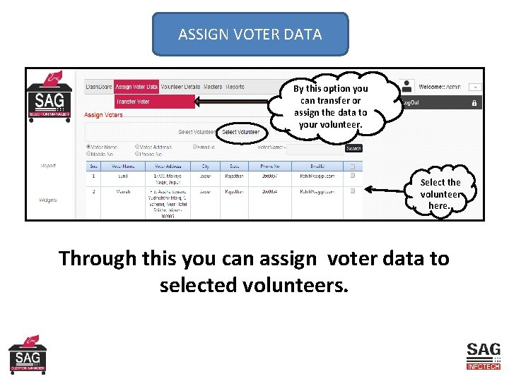 ASSIGN VOTER DATA By this option you can transfer or assign the data to