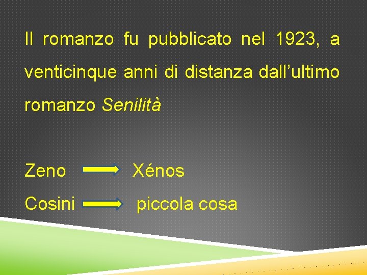 Il romanzo fu pubblicato nel 1923, a venticinque anni di distanza dall’ultimo romanzo Senilità