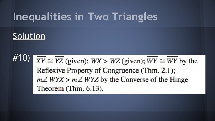 Inequalities in Two Triangles Solution #10) 