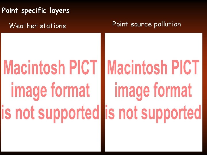 Point specific layers Weather stations Point source pollution 