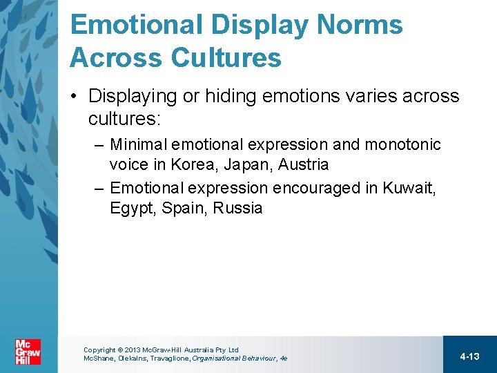 Emotional Display Norms Across Cultures • Displaying or hiding emotions varies across cultures: –