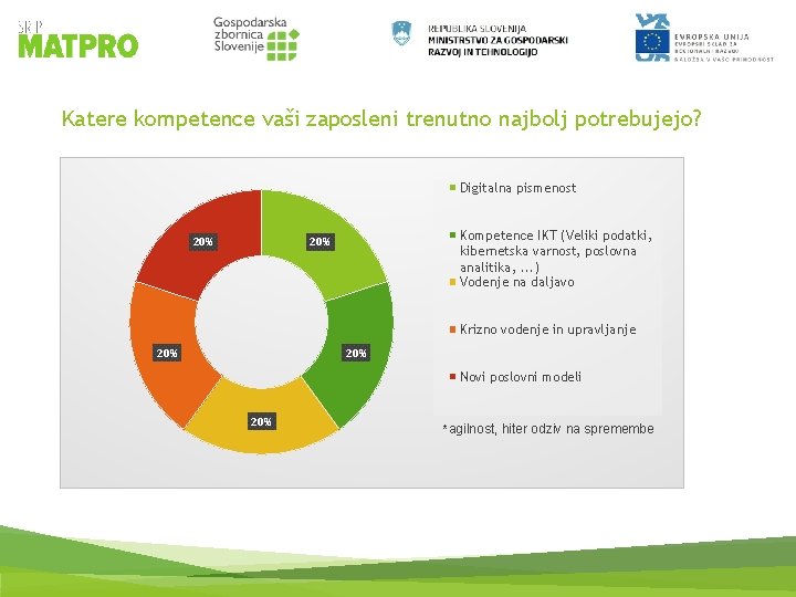 Katere kompetence vaši zaposleni trenutno najbolj potrebujejo? Digitalna pismenost 20% Kompetence IKT (Veliki podatki,