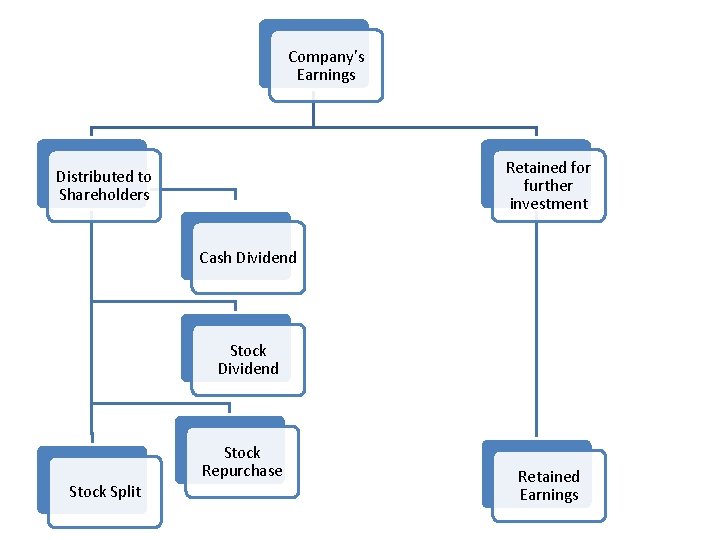 Company’s Earnings Retained for further investment Distributed to Shareholders Cash Dividend Stock Repurchase Stock