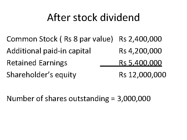 After stock dividend Common Stock ( Rs 8 par value) Additional paid-in capital Retained