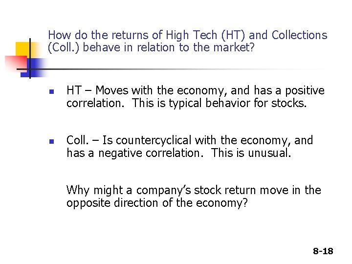 How do the returns of High Tech (HT) and Collections (Coll. ) behave in How do the returns of High Tech (HT) and Collections (Coll. ) behave in