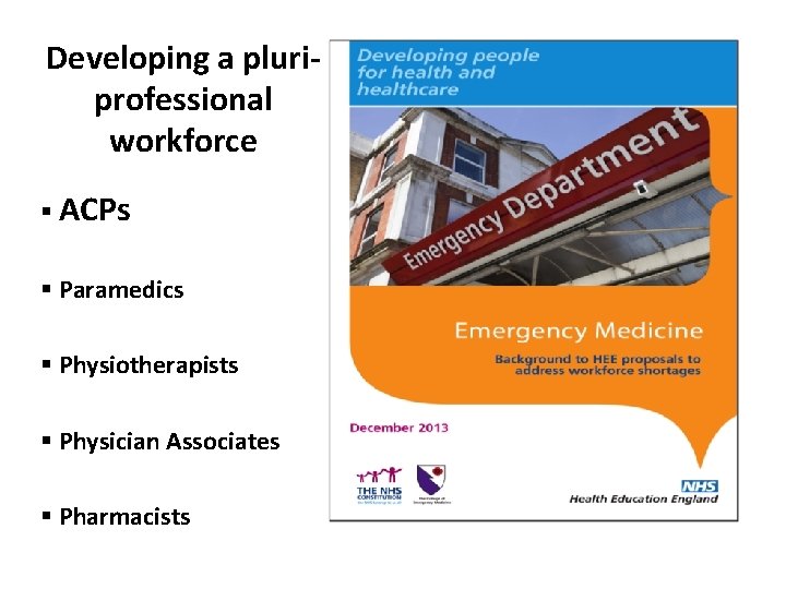 Developing a pluriprofessional workforce § ACPs § Paramedics § Physiotherapists § Physician Associates § Developing a pluriprofessional workforce § ACPs § Paramedics § Physiotherapists § Physician Associates §