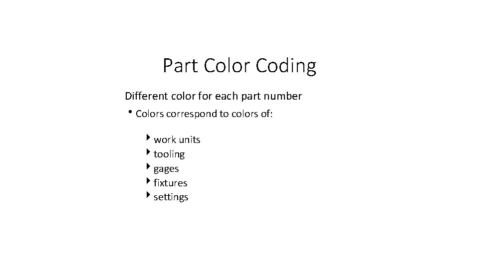 Part Color Coding Different color for each part number h. Colors correspond to colors
