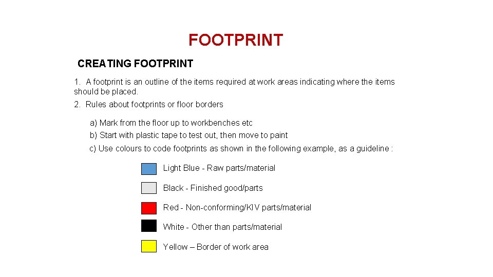 FOOTPRINT CREATING FOOTPRINT 1. A footprint is an outline of the items required at