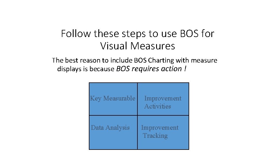 Follow these steps to use BOS for Visual Measures The best reason to include