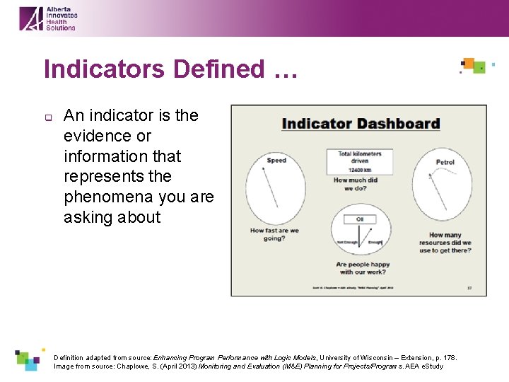 Indicators Defined … q An indicator is the evidence or information that represents the