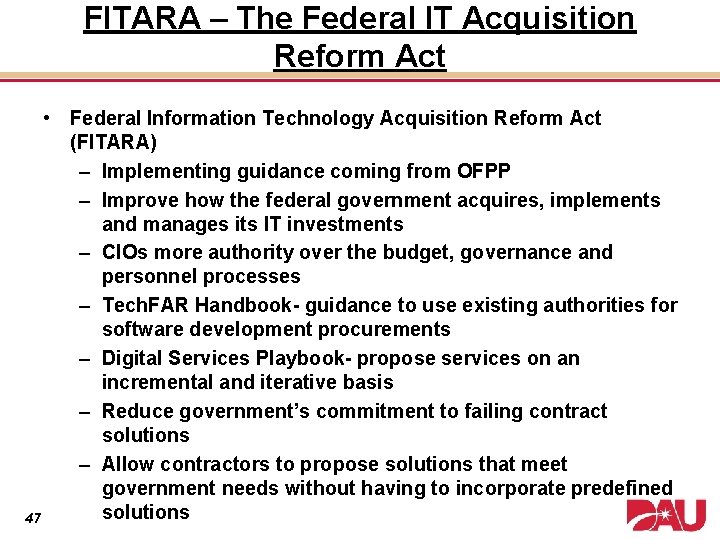 FITARA – The Federal IT Acquisition Reform Act • Federal Information Technology Acquisition Reform