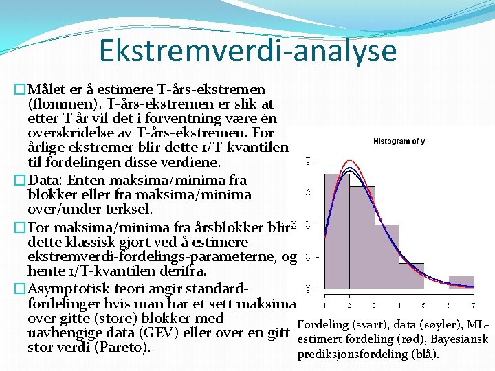 Ekstremverdi-analyse �Målet er å estimere T-års-ekstremen (flommen). T-års-ekstremen er slik at etter T år