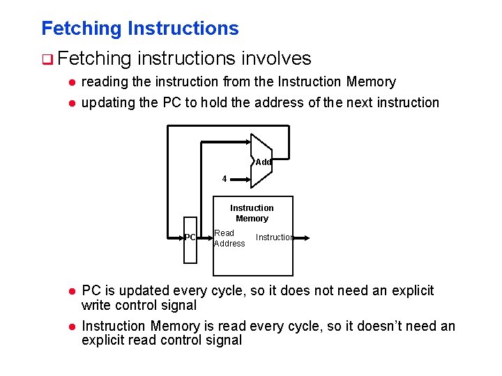 Fetching Instructions q Fetching l l instructions involves reading the instruction from the Instruction