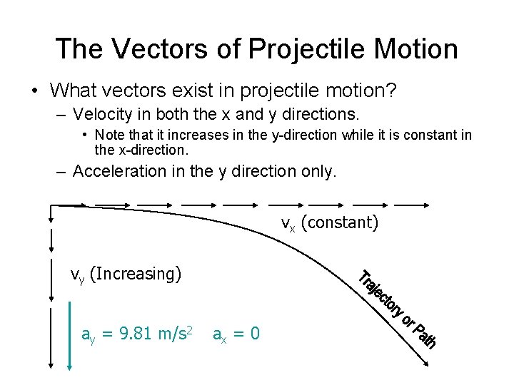 The Vectors of Projectile Motion • What vectors exist in projectile motion? – Velocity