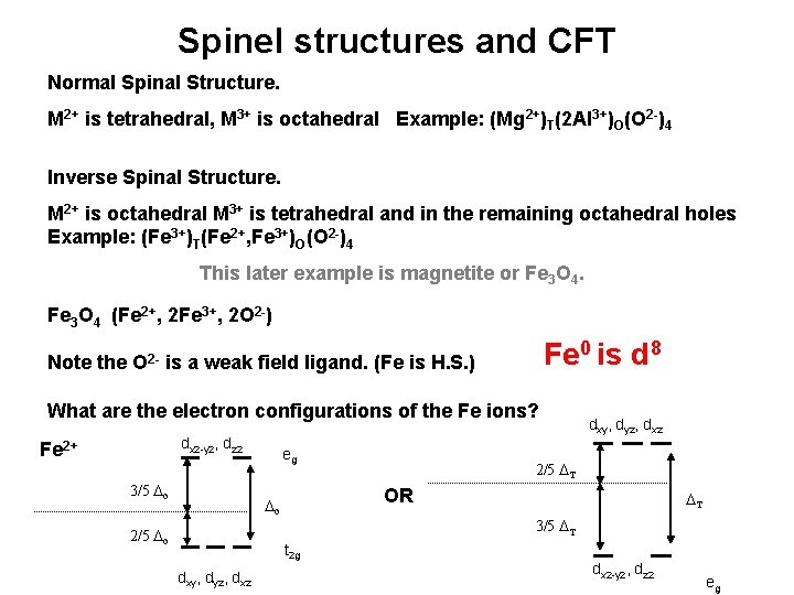 Spinel structures and CFT Normal Spinal Structure. M 2+ is tetrahedral, M 3+ is