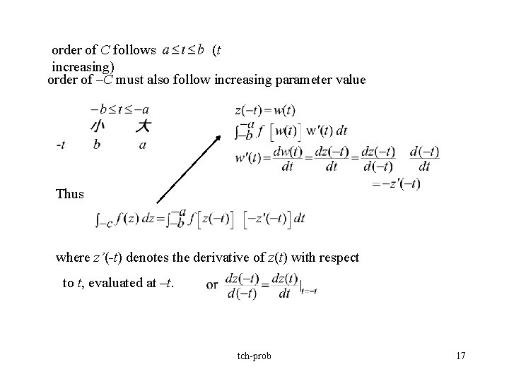 order of C follows (t increasing) order of –C must also follow increasing parameter