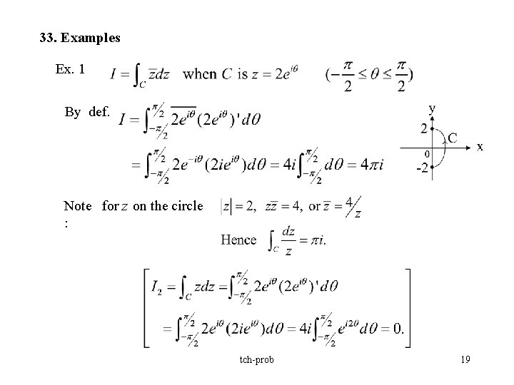 33. Examples Ex. 1 By def. Note for z on the circle : tch-prob
