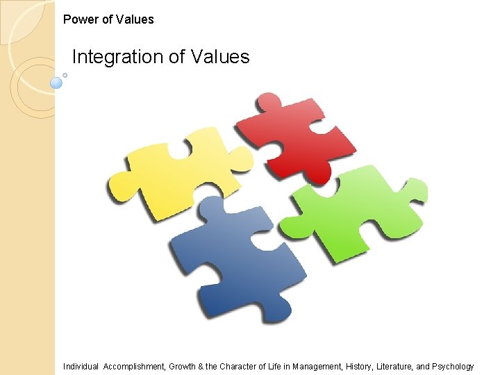 Power of Values Integration of Values Individual Accomplishment, Growth & the Character of Life