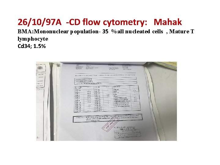 26/10/97 A ‐CD flow cytometry: Mahak BMA: Mononuclear population- 35 %all nucleated cells ,