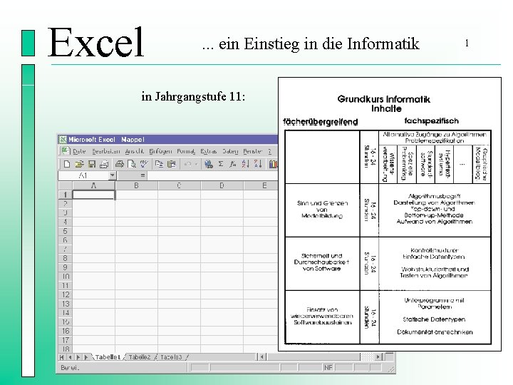 Excel . . . ein Einstieg in die Informatik in Jahrgangstufe 11: 1 