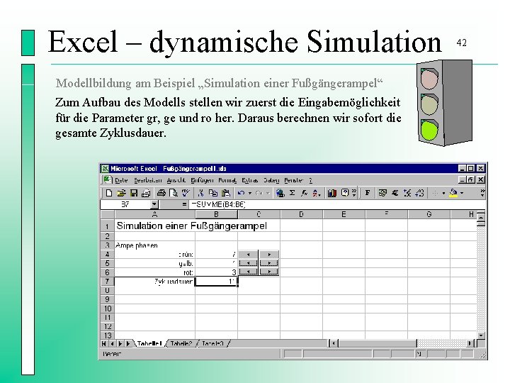 Excel – dynamische Simulation Modellbildung am Beispiel „Simulation einer Fußgängerampel“ Zum Aufbau des Modells