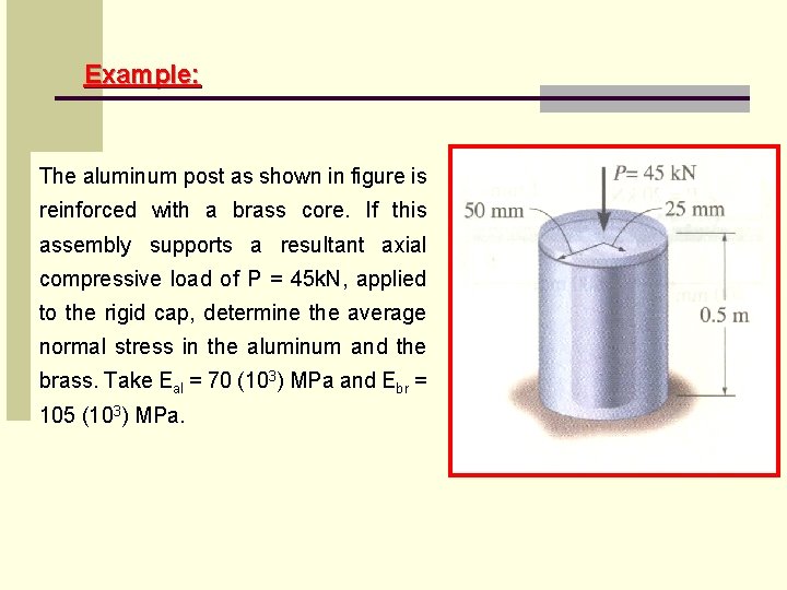 Example: The aluminum post as shown in figure is reinforced with a brass core.