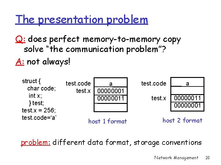 The presentation problem Q: does perfect memory-to-memory copy solve “the communication problem”? A: not