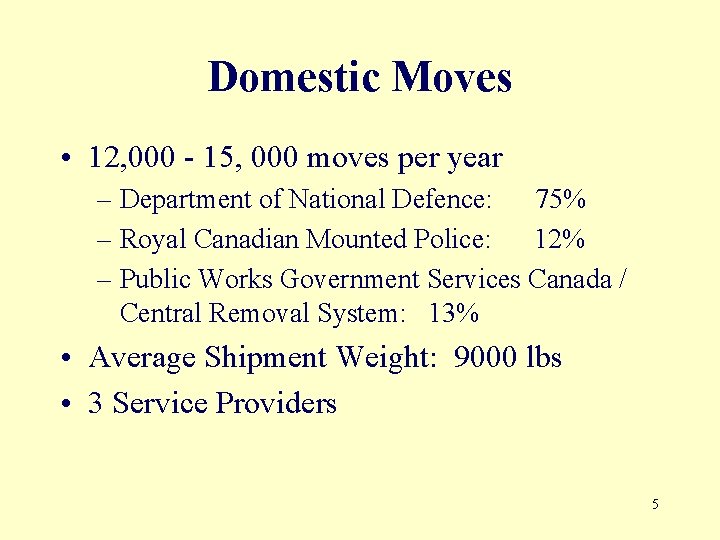 Domestic Moves • 12, 000 - 15, 000 moves per year – Department of