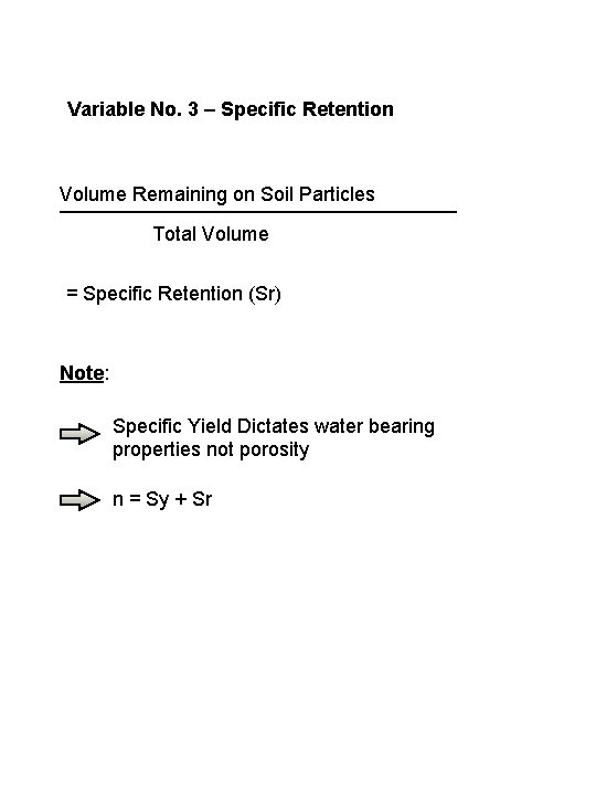 Variable No. 3 – Specific Retention Volume Remaining on Soil Particles Total Volume =