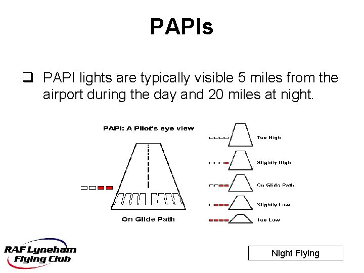 PAPIs q PAPI lights are typically visible 5 miles from the airport during the