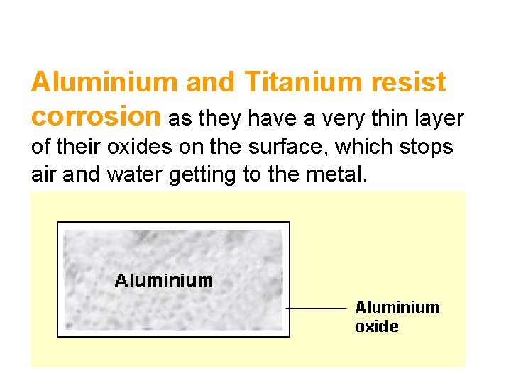 Aluminium and Titanium resist corrosion as they have a very thin layer of their Aluminium and Titanium resist corrosion as they have a very thin layer of their