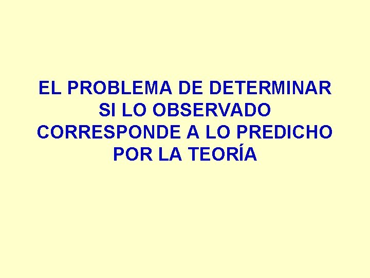 EL PROBLEMA DE DETERMINAR SI LO OBSERVADO CORRESPONDE A LO PREDICHO POR LA TEORÍA EL PROBLEMA DE DETERMINAR SI LO OBSERVADO CORRESPONDE A LO PREDICHO POR LA TEORÍA