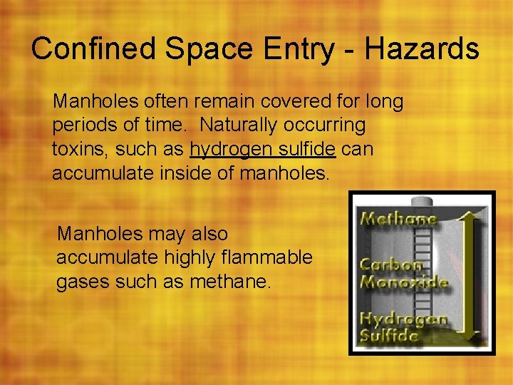 Confined Space Entry - Hazards Manholes often remain covered for long periods of time.