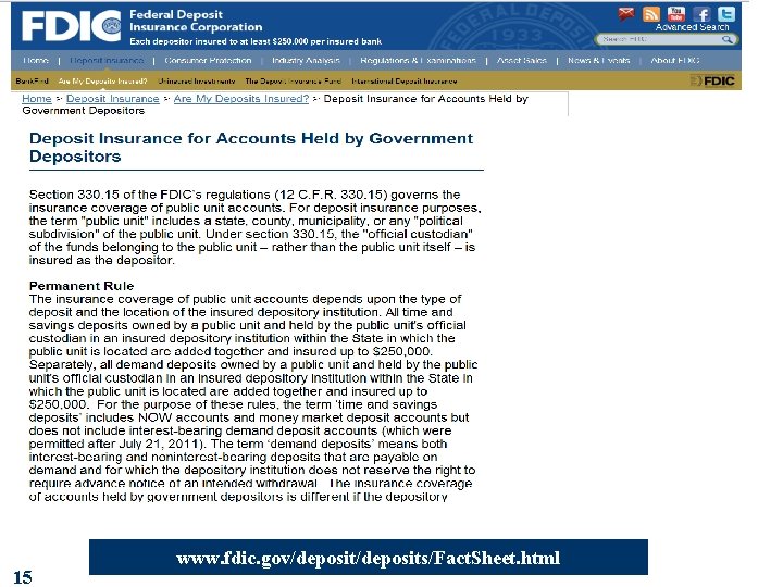 15 15 15 www. fdic. gov/deposits/Fact. Sheet. html 