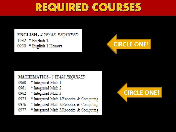 REQUIRED COURSES CIRCLE ONE! 