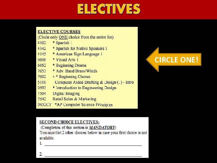 ELECTIVES CIRCLE ONE! 