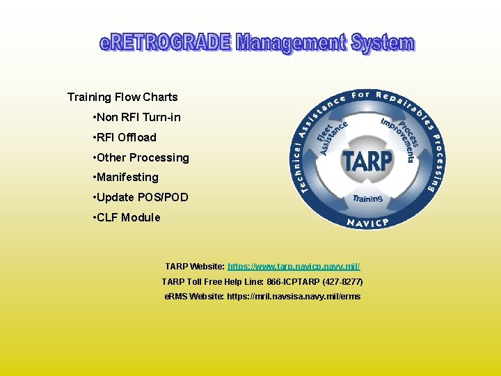 Training Flow Charts • Non RFI Turn-in • RFI Offload • Other Processing • Training Flow Charts • Non RFI Turn-in • RFI Offload • Other Processing •