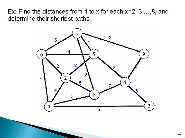 Ex: Find the distances from 1 to x for each x=2, 3, …, 8,