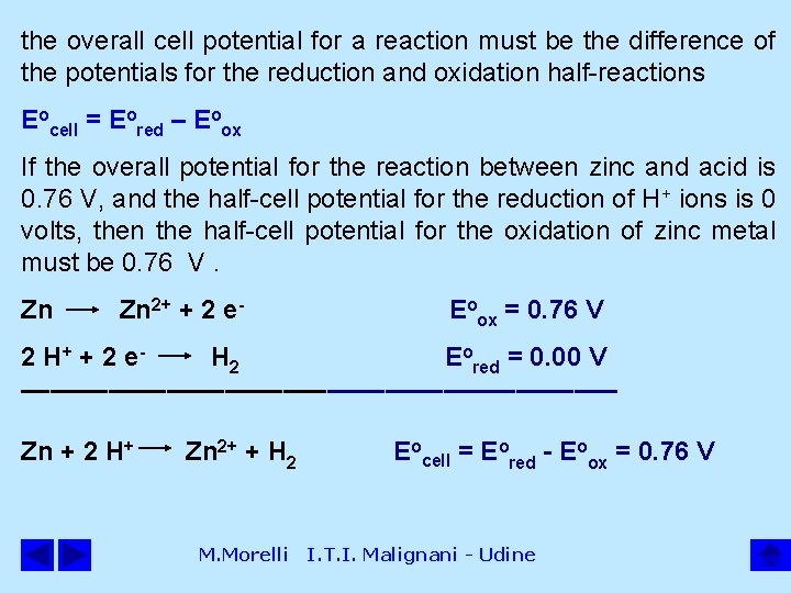 the overall cell potential for a reaction must be the difference of the potentials