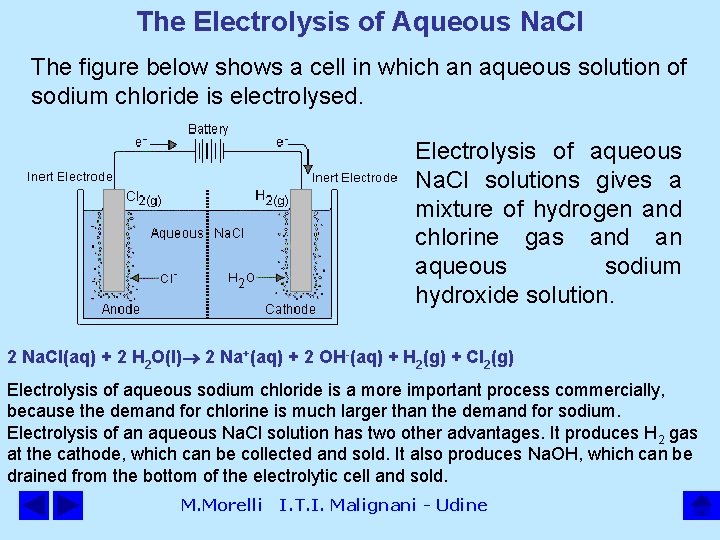 The Electrolysis of Aqueous Na. Cl The figure below shows a cell in which