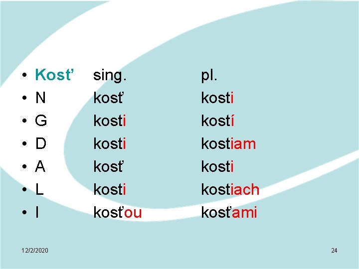  • • Kosť N G D A L I 12/2/2020 sing. kosť kosti