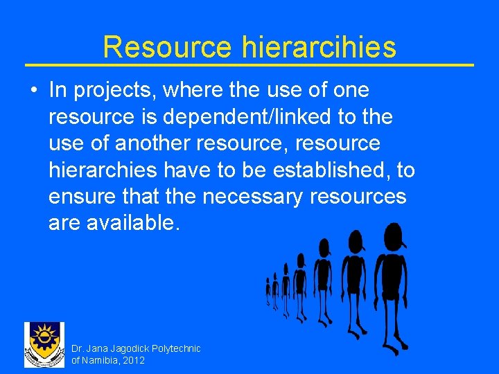 Resource hierarcihies • In projects, where the use of one resource is dependent/linked to