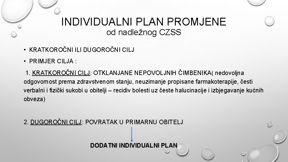 INDIVIDUALNI PLAN PROMJENE od nadležnog CZSS • KRATKOROČNI ILI DUGOROČNI CILJ • PRIMJER CILJA