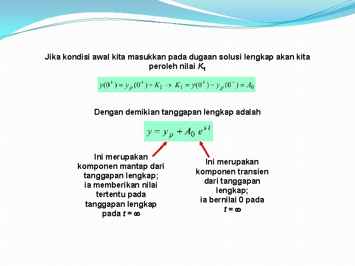 Jika kondisi awal kita masukkan pada dugaan solusi lengkap akan kita peroleh nilai K Jika kondisi awal kita masukkan pada dugaan solusi lengkap akan kita peroleh nilai K