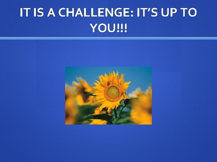 IT IS A CHALLENGE: IT’S UP TO YOU!!! 