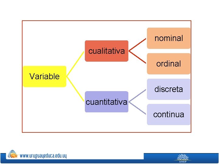 nominal cualitativa ordinal Variable discreta cuantitativa continua 