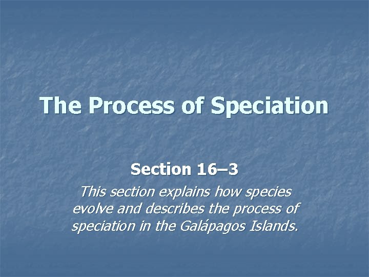 The Process of Speciation Section 16– 3 This section explains how species evolve and